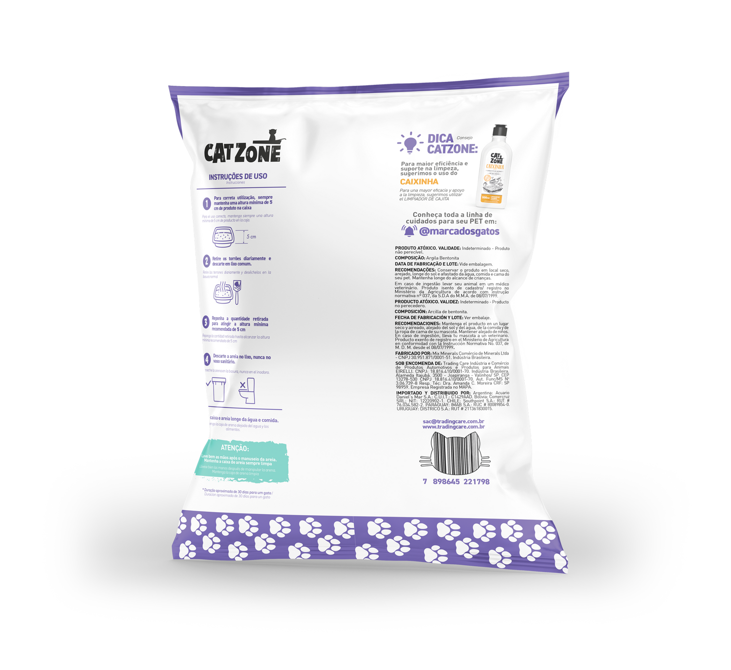 AREIA HIGIÊNICA PARA GATO CATZONE - 4 KG